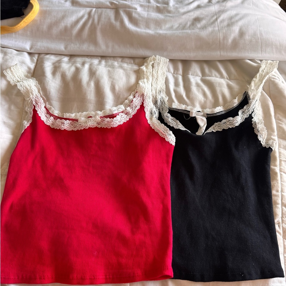 Full Tilt Red and Black Lace Trim Tank Tops
